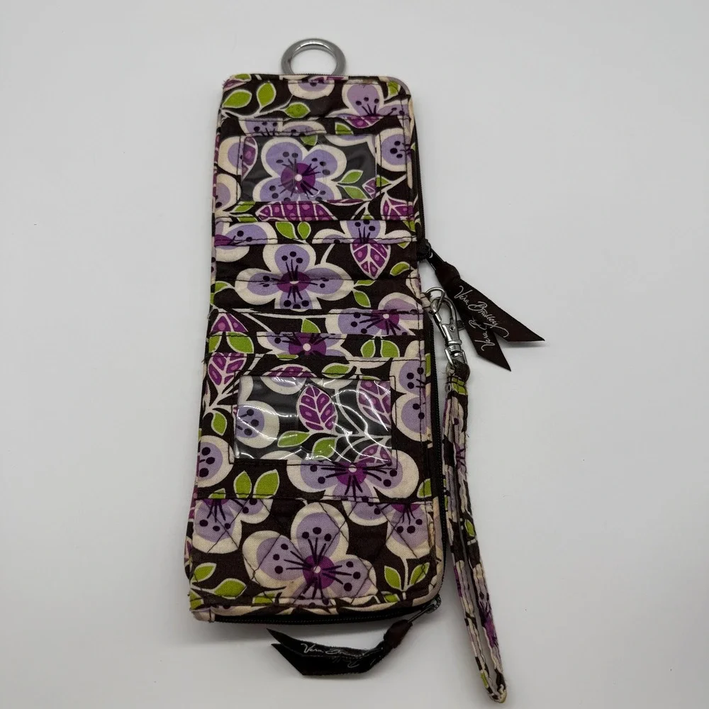 Vera Bradley Wristlet Wallet Brown Purple Floral Quilted Cotton